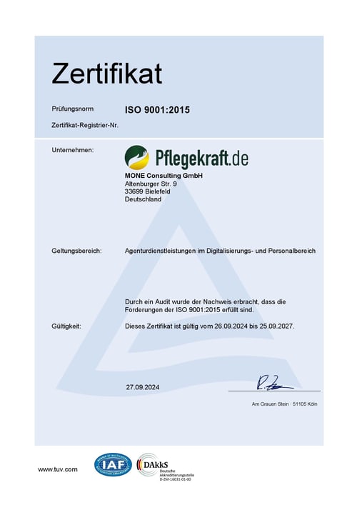 ISO-9001-Zertifikat eines begleiteten Unternehmens